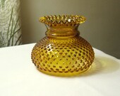 Mid Century FENTON Amber Hobnail Glass Kerosene Oil Electric LAMP SHADE w Ruffle Rim
