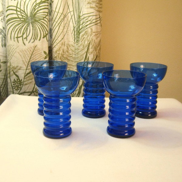 Vintage IMPERIAL Cobalt Blue 8 oz GLASS TUMBLERS Set of 5