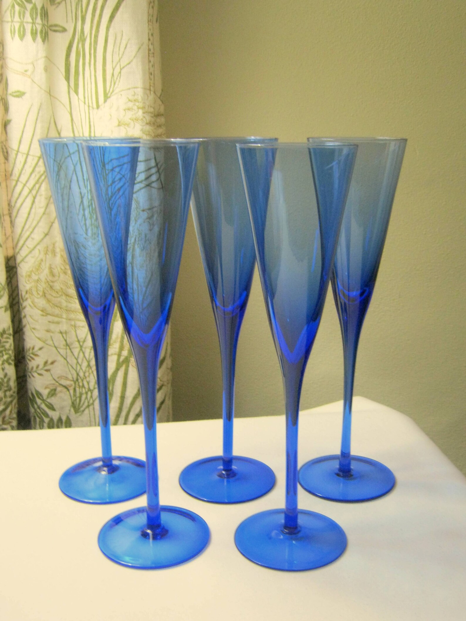 Retro Lovely BLUE 11 CHAMPAGNE Flutes GLASSES Set of 5 Etsy