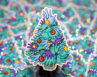 Glove ChristmasTree Sticker // Vinyl Sticker // Winter Sticker // Laboratory Sticker Sheet // Holiday Lab Science // Gift
