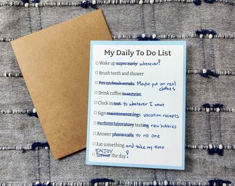 Retiree To Do Card // Retirement Card // To Do List // Laboratory Card // Greeting Card // Blank card