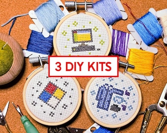 3 Minis Cross Stitch Kit - Safety // Laboratory // Lab Gift // Biology // LIS // Science // PPE