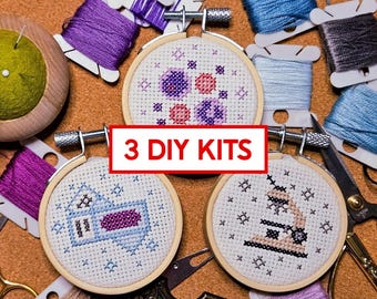 3 Minis Cross Stitch Kit - Hematology // Laboratory // Lab Gift // Biology // White Blood Cells // Science // Microscope // Slides