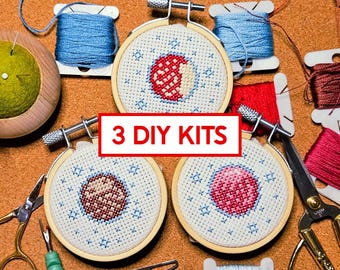 3 Minis Cross Stitch Kit - Microbiology // Laboratory // Lab Gift // Biology // Culture // Science // Agar Plate