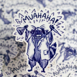 Raccoon doing Science Sticker // Glow in the dark sticker // Evil Raccoon // Microplates // Laboratory // Lab Gift // Healthcare