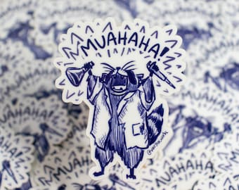 Raccoon doing Science Sticker // Glow in the dark sticker // Evil Raccoon // Microplates // Laboratory // Lab Gift // Healthcare