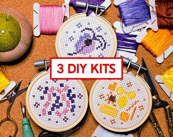 3 Minis Cross Stitch Kit - The Floaters // Laboratory // Lab Gift // Biology // Organisms // Science // Crystals