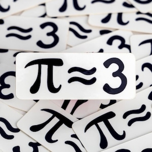 May include: A collection of white rectangular tiles with black symbols and numbers. The central tile displays "π ≈ 3" in bold black font, surrounded by similar tiles with the pi symbol and the number 3.