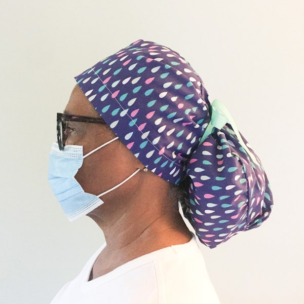 Ponytail scrub cap | Medical hair covering | washable | bouffant style surgical cap for braids | dental scrub cap | hair covering for nurse
