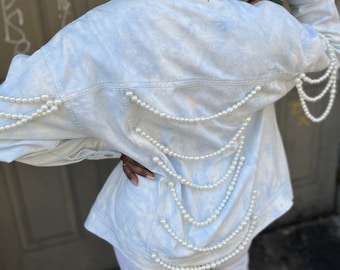 Draped Pearl Denim Jacket