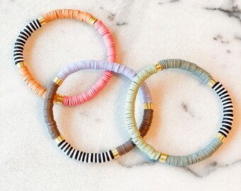 Spring Colorblock Heishi Bead Bracelets | Beaded Bracelets | Gold Plated Bracelets | Stacking Bracelets