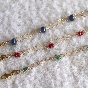 Natural Gemstone Mixed Chain Bracelet, Artisan Ruby, Emerald, Sapphire Jewelry, 14k Gold Filled