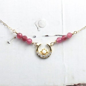 Pink Tourmaline Necklace, Tourmaline Choker, October Birthstone Necklace, Witch Moon Necklace, Gift for Her, Necklace, Jewelry