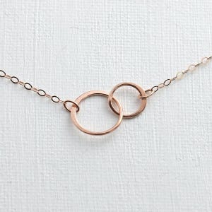 Double Circle Necklace, Rose Gold, Interlocking Two Rings, Minimalist Jewelry