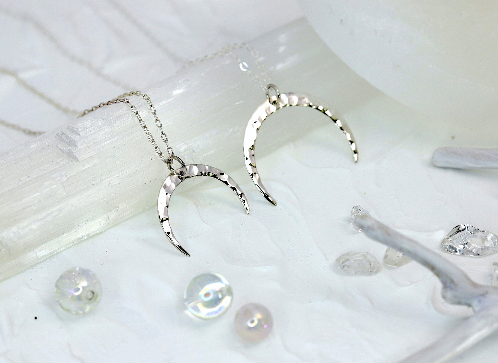 Hammered Sterling Silver Upside Down Crescent Moon Necklace - Etsy