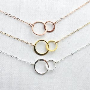 Doppel Kreis Halskette, Sterling Silber, Gold Vermeil, Rose Gold, ineinandergreifende Ringe, Minimalistischer Schmuck