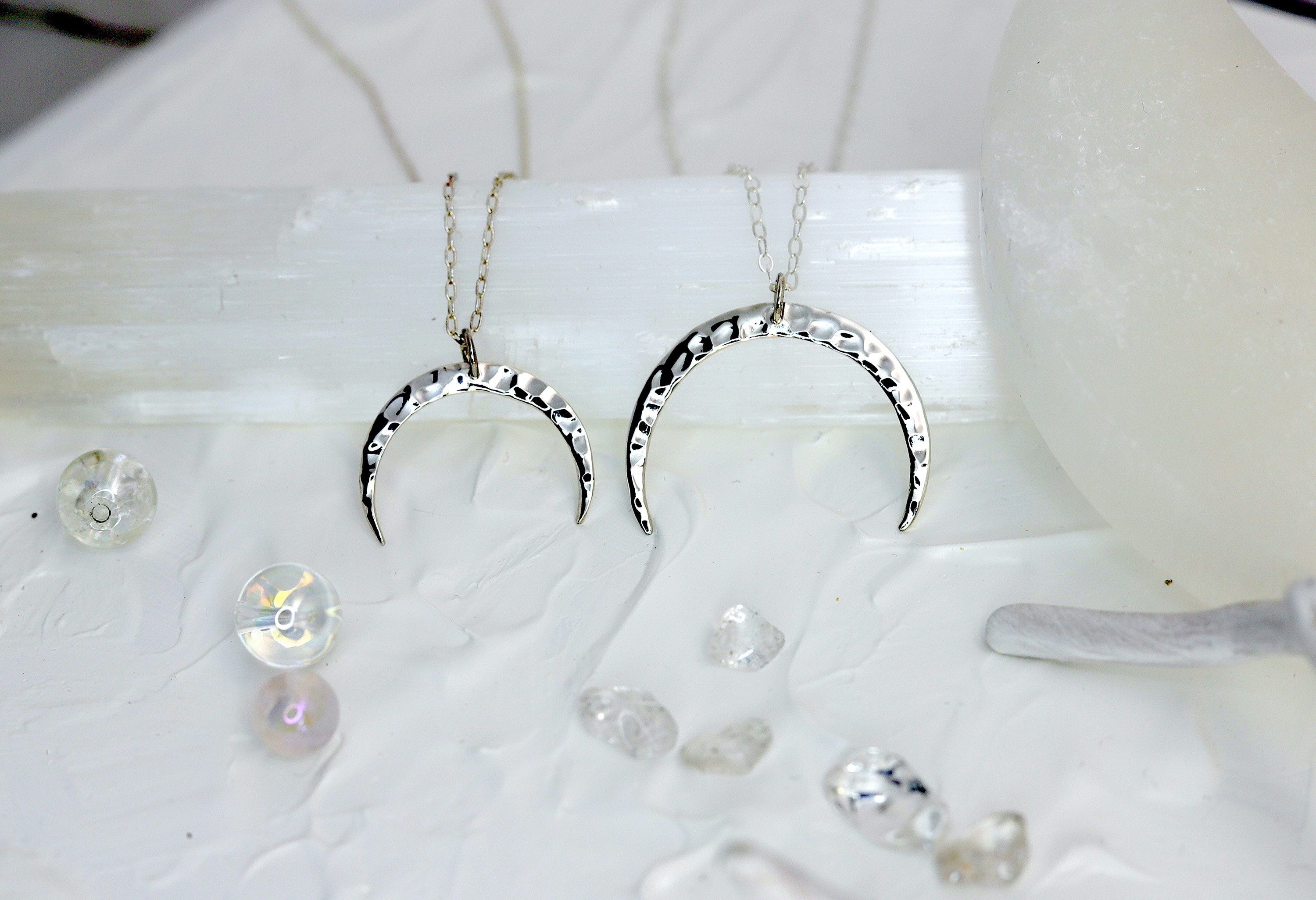 Hammered Sterling Silver Upside Down Crescent Moon Necklace - Etsy