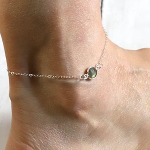 Dainty Labradorite Anklet: 14k Gold Filled or Sterling Silver, Minimalist Jewelry