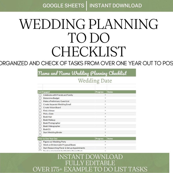 Digital Wedding Planning to Do List Spreadsheet – Wedding Planning Timetable Check List | Editable Google Sheets Template | Instant Download