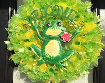 Spring/Summer wreath, Frog wreath, Welcome wreath, Spring wreath, Summer wreath, Frog