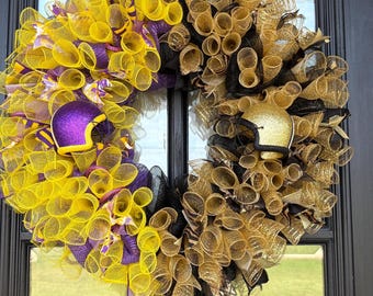 LSU wreath, Saints wreath, Fleur de lis, Louisiana State University, New Orleans Saints, LSU Tigers, Football wreath, Black and gold,