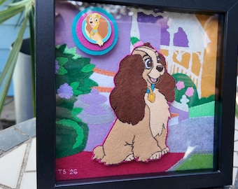 Shadow Box and Collectible Pin, "A Perfectly Beautiful Little Lady", Handmade felt art