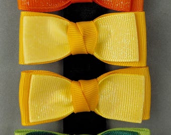 Double-pronged Hair Clip Pair, Yellow Sparkle Double Bows