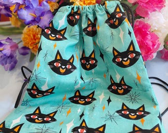 MCM Black Cat Drawstring Bag: Aqua Mid-Century Modern Backpack