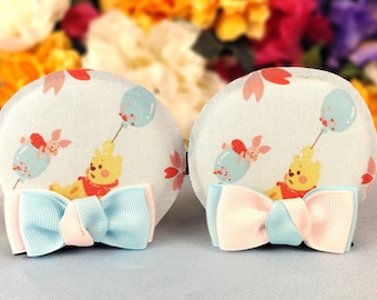 Handmade Winnie the Pooh and Piglet Magic Mouse Ears, Velour-Rhinestone-Bows (Adult Size)