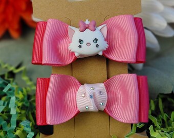 Double-pronged Hair Clip Pair, Dark Pink and Light Pink Ribbon, Marie