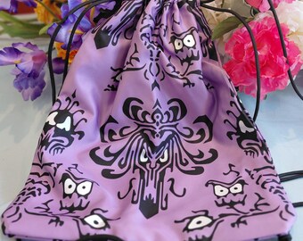Haunted Mansion Wallpaper Drawstring Bag: Purple Theme Park Backpack