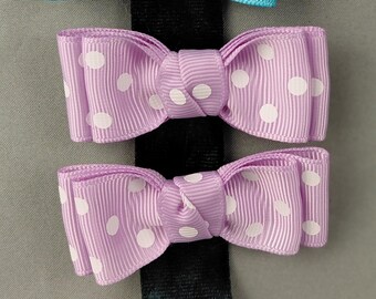 Double-pronged Hair Clip Pair, Lavender Polka-Dot Double Bows