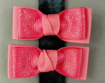 Double-pronged Hair Clip Pair, DarkPink Sparkle Double Bows