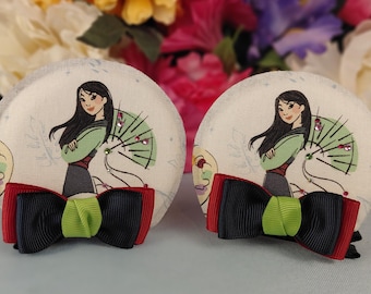Handmade Mulan Sparkle Magic Mouse Ears, Velour-Rhinestone-Bows (Adult Size)