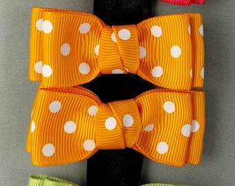 Double-pronged Hair Clip Pair, Orange Polka-Dot Double Bows
