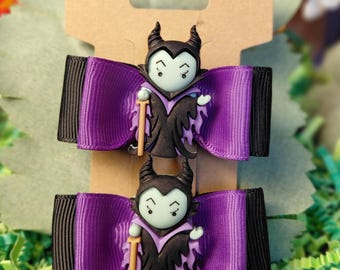 Double-pronged Hair Clip Pair, Purple and Black Ribbon, Horned Villainess