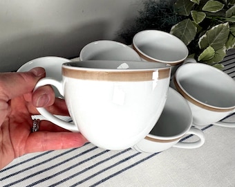 Brasserie Tan Flat Cups ~ Coffee/Tea Cups Beige Banded Porcelain Williams-Sonoma