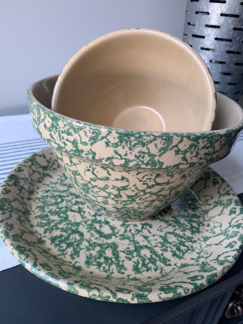 Rrpco Roseville Green Spongeware Pottery Mixing Bowls - Etsy