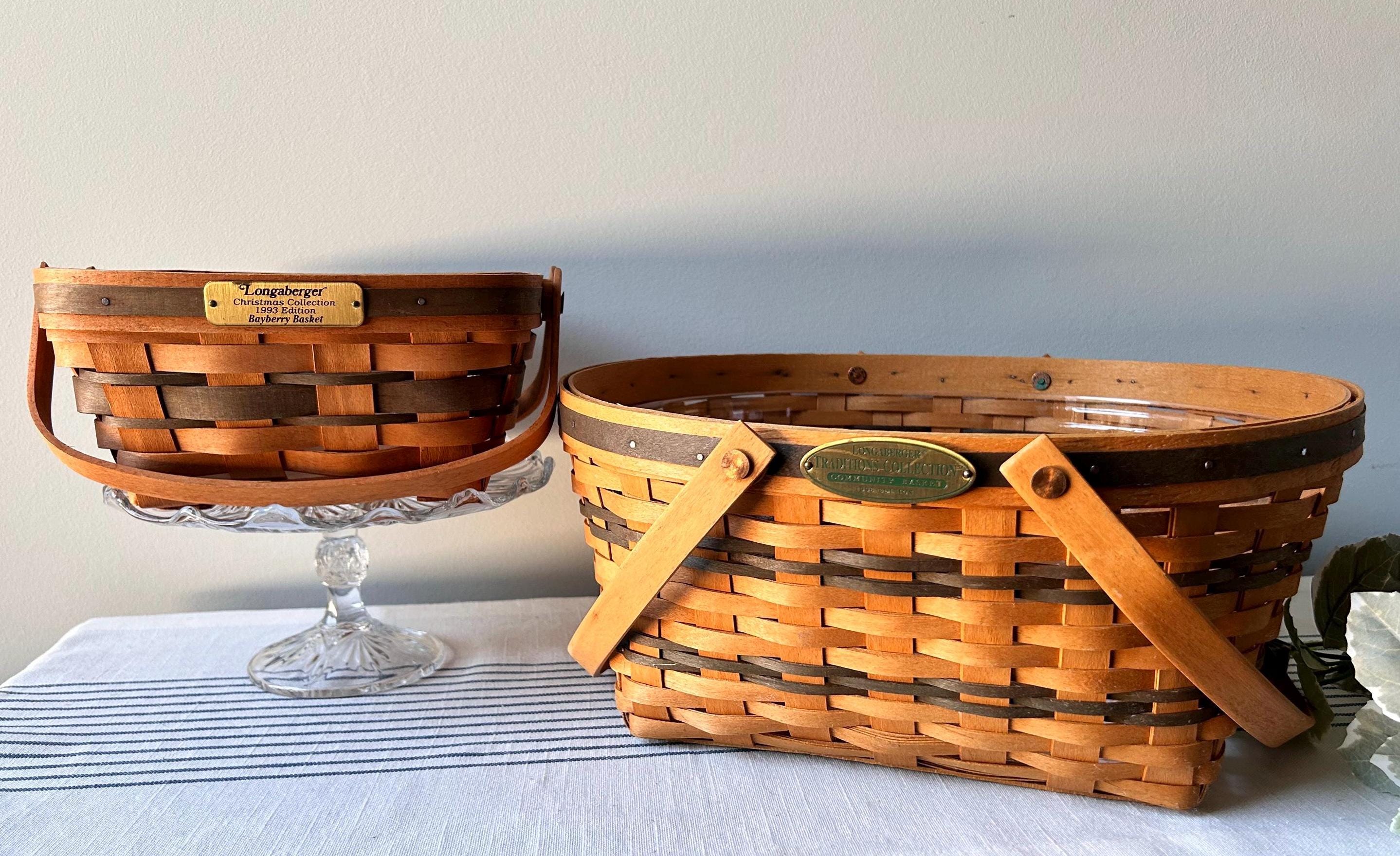 Vintage Longaberger Baskets Green Accents Large Community 1996 and Square Christmas Collection 1993 With Plastic Protectors Etsy
