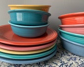 Fiesta Ware Bowls 7 Salad Plates Fruit Bowls Individual Homer Laughlin Periwinkle Persimmon Yellow Rose Sunflower Turquoise
