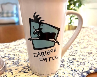 Caribou Coffee Mug: White Tall 16oz Handled Cup
