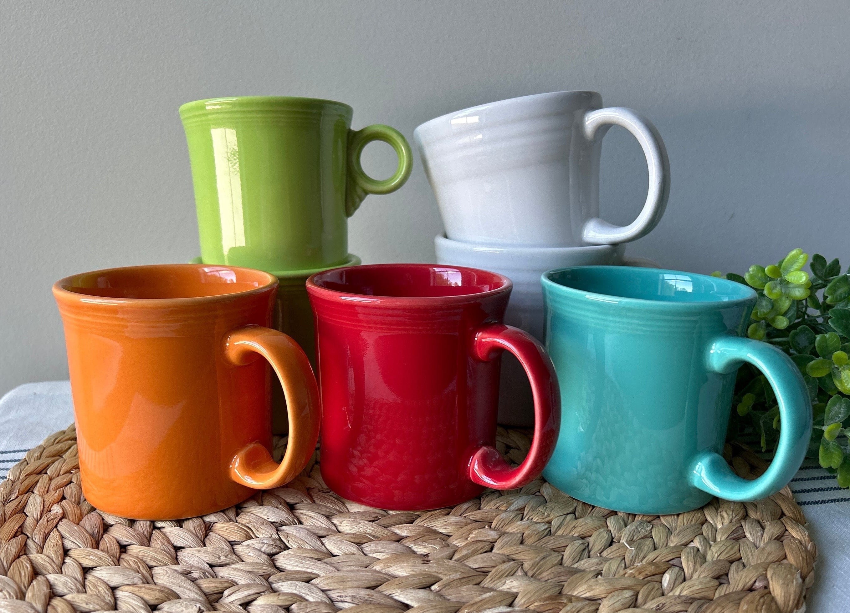 Fiestaware Coffee Tea Cup Mug Lot of 6 Cups Vintage Retro Multi Color  Ceramic Fiesta HLC Made in USA Blue Turquoise Aqua Peach Rust Red