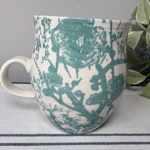 Anthropologie Coffee Mug ‘S’ Monogram Mug Green Botanical Cup Birthday Gift S Initial Mug image 3