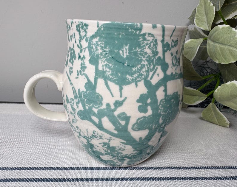 Anthropologie Coffee Mug ‘S’ Monogram Mug Green Botanical Cup Birthday Gift S Initial Mug image 3