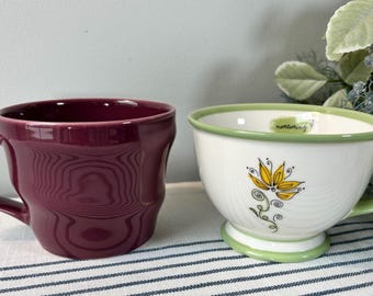 Vintage Starbucks Mugs ~ Green Nurturing ~ Large Purple ~ Barista Cups ~ Coffee Mug Botanicals Gift