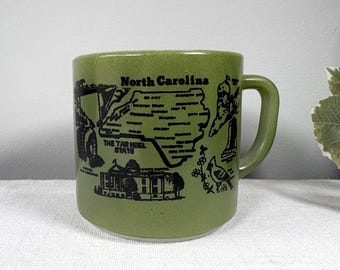Vintage Federal Glass North Carolina Mug | Avocado Green Milk
