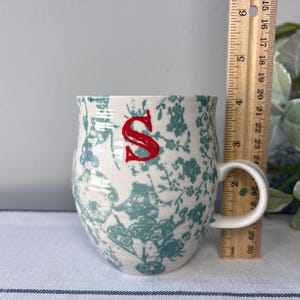 Anthropologie Coffee Mug ‘S’ Monogram Mug Green Botanical Cup Birthday Gift S Initial Mug image 10