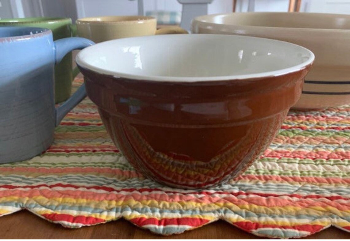 Vintage Hall Pottery Brown Bowl Mixing Nesting 1094 White Etsy