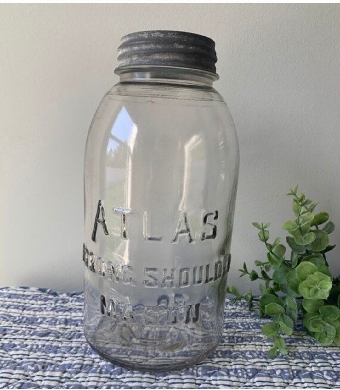Vintage Atlas Mason Jar Half Gallon Strong Shoulder Mason Jar Etsy