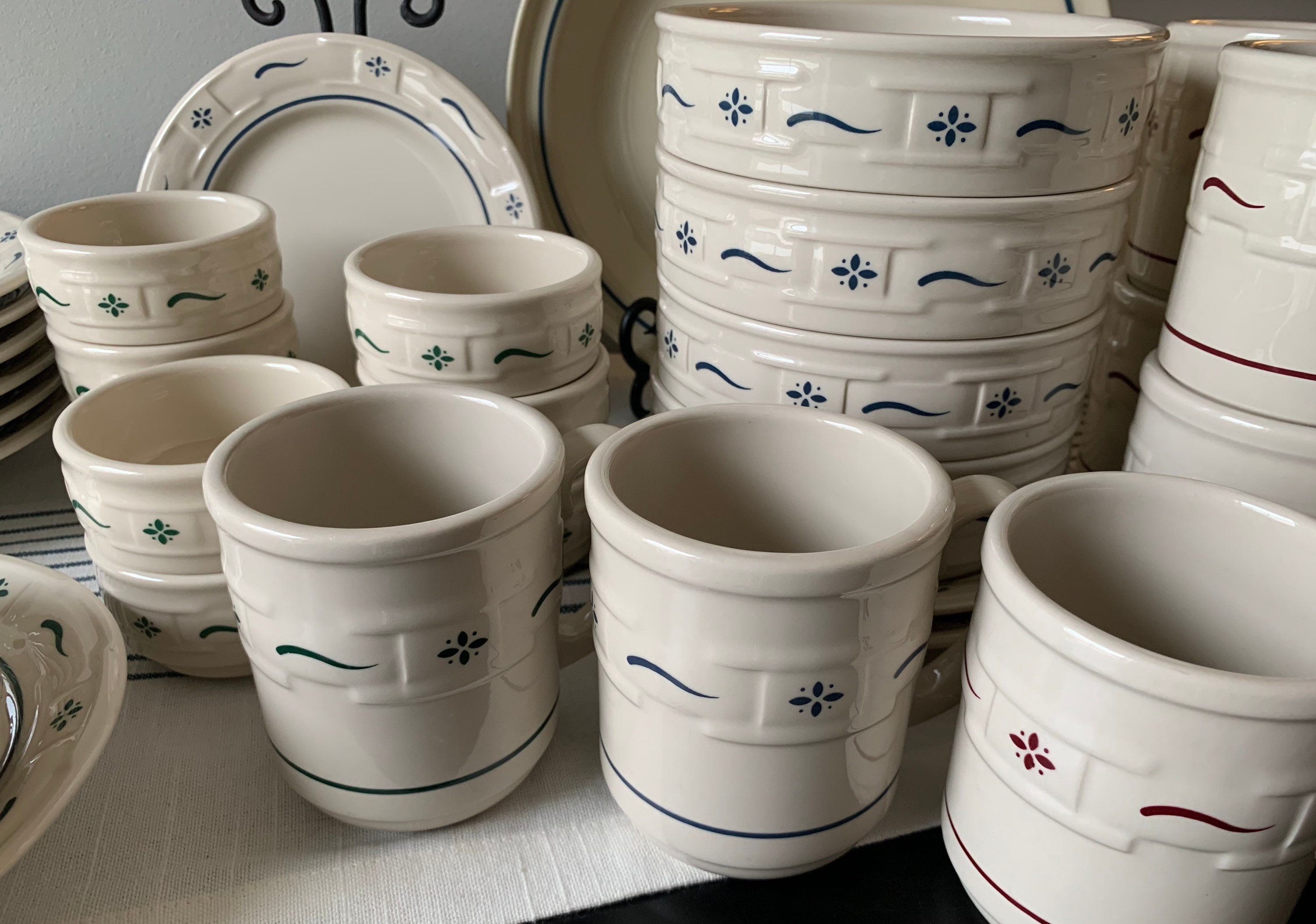 Longaberger Pottery Mugs Bowls Plates Woven Traditionsred Mugs Etsy